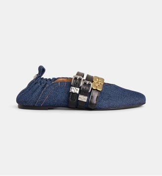 Ballerines denim Sue Triple coton bio - Ganni - Bleu denim