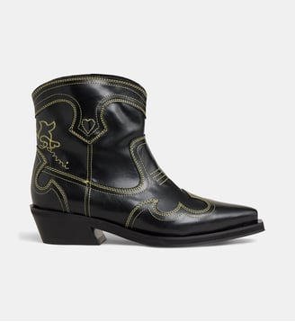 Bottines western avec surpiqûres - Ganni - Noir et jaune