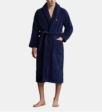 Peignoir droit en coton signature - Polo Ralph Lauren - Bleu marine