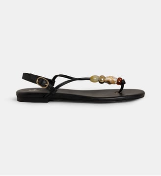Sandales plates entre-doigts Biba perles cuir - Galeries Lafayette - Noir