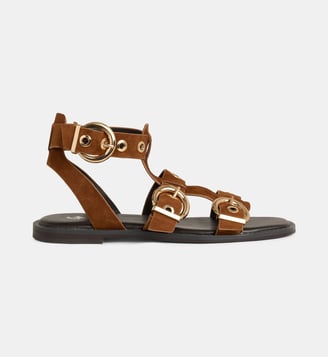 Spartiates plates Betty œillets cuir velours - Galeries Lafayette - Camel
