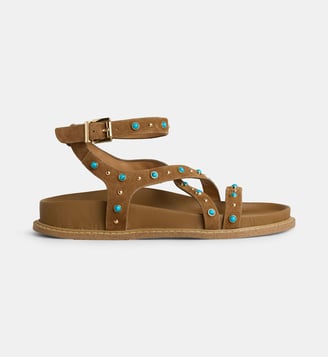 Sandales plates Biele détails turquoises cuir velours - Galeries Lafayette - Camel