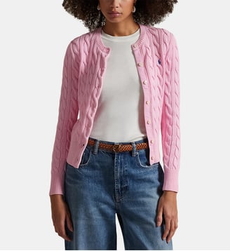 Cardigan torsadé en coton à col rond - Polo Ralph Lauren - Rose