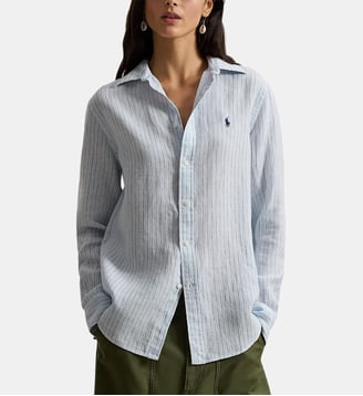 Chemise droite rayée en lin signature - Polo Ralph Lauren - Bleu et blanc