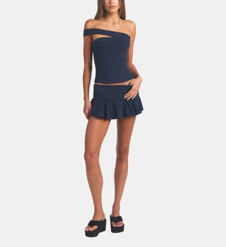 Top ajusté coll asymétrique en coton mélangé - Skims - Navy