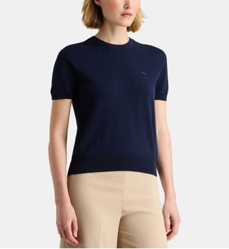 Pull Essentials manches courtes crocodile  - Lacoste - Bleu marine