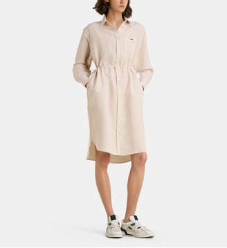 Robe chemise rayures lin - Lacoste - Beige et blanc