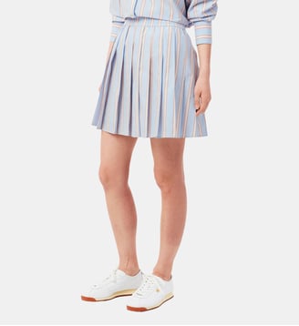 Jupe courte plissée évasée coton à rayures - Lacoste - Bleu et rose