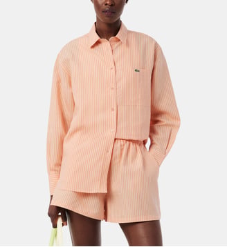 Chemise oversized lin mélangé à rayures - Lacoste - Orange pastel