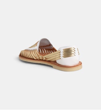 Sandales huaraches plates Ibarra cuir tressé métallisé - Mapache - Champagne et blanc