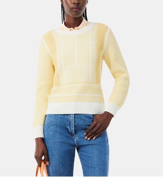 Pull droit coton jacquard bicolore - Lacoste - Jaune et blanc