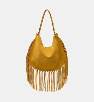 Sac à main Oskan Soft en cuir velours franges - Isabel Marant - Bronze