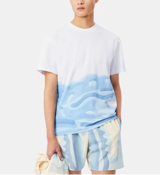 T-shirt droit Vague en coton imprimé - Lacoste - Blanc