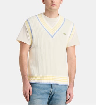 Pull ample sans manches en maille de coton mélangé - Lacoste - Jaune et écru
