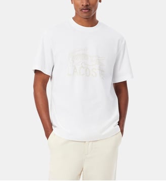 T-shirt ample en coton imprimé signature - Lacoste - Blanc