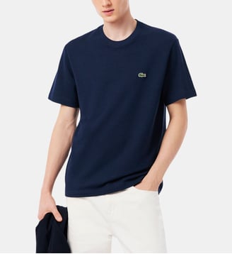 T-shirt en maille Piqué en coton et lin - Lacoste - Bleu marine