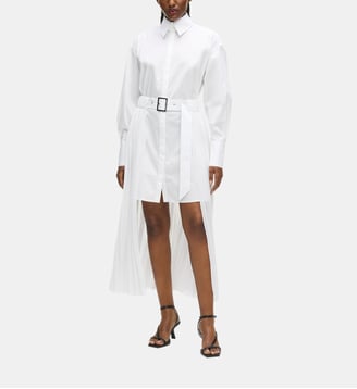 Robe chemise avec jupe plissée en coton - Karl Lagerfeld - Blanc