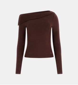 Top asymétrique ajusté manches longues - Guess - Marron foncé