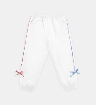 Pantalon de survêtement droit avec nœuds en coton mélangé - Monnalisa - Céleste