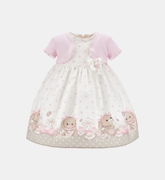 Robe trapèze à pois et fleurs imprimé en coton - Monnalisa - Multicolore