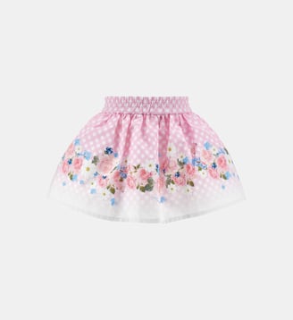 Jupe fluide à carreaux fleuris en coton - Monnalisa - Multicolore