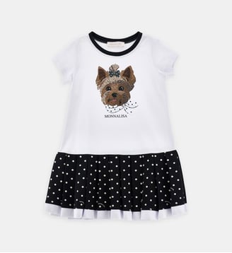 robe de tennis Yorkshire motif à pois en coton mélangé - Monnalisa - Blanc et noir