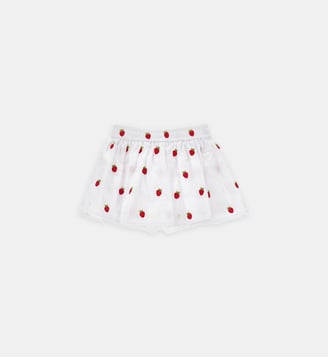 Short jupe brodé de fraises en coton - Monnalisa - Blanc