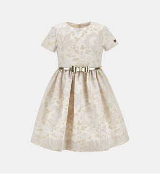 Robe de fantaisie manches courte avec imprimé ceinturé - Monnalisa - Panna
