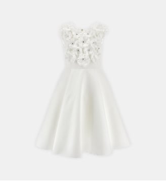 Robe évasée sans manches à fleurs et nœud - Monnalisa - Blanc