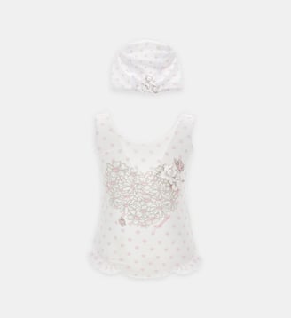Maillot de bain 1 pièce et bonnet de bain signature - Monnalisa - Blanc et rose