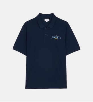Polo droit signature coton piqué - Lacoste - Bleu marine