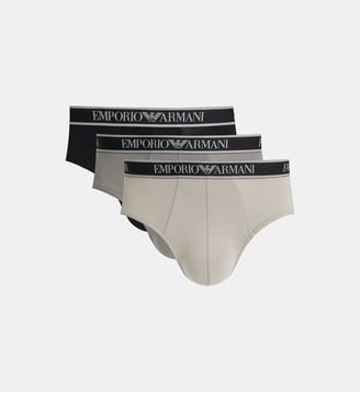 Lot de 3 slips signature en coton mélangé - Emporio Armani - Noir et gris