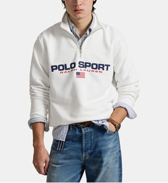 Sweat droit col camionneur imprimé signature - Polo Ralph Lauren - Blanc