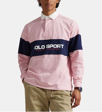 Polo Rugby droit à manches longues imprimé signature - Polo Ralph Lauren - Rose et bleu