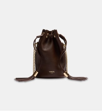 Mini sac seau en cuir signature - Lancel - Marron foncé