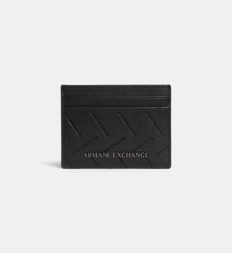 Porte-cartes avec signatures en cuir - Armani Exchange - Noir