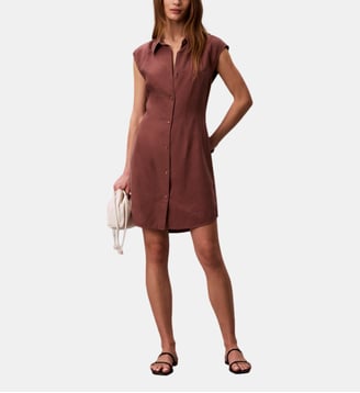 Robe droite courte en lin mélangé - Calvin Klein - Terracotta