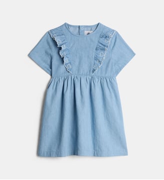 Robe denim avec volants - Petit Bateau - Bleu clair