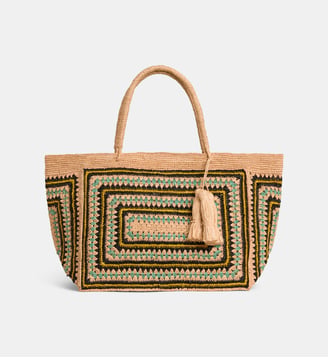 Sac panier Tsara raphia - Rabarany - Beige et noir