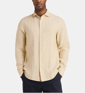 Chemise droite rayée en lin - Gant - Beige