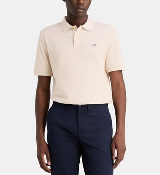Polo droit signature en coton piqué stretch - Gant - Beige gris