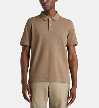 Polo droit signature en coton piqué stretch - Gant - Noisette