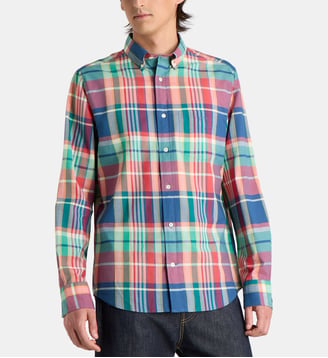 Chemise ajustée à carreaux en coton - Gant - Bleu et rouge