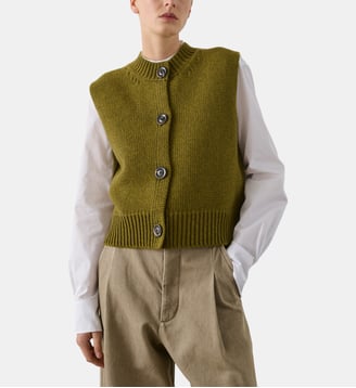 Cardigan sans manches Ivana en laine col rond - Soeur - Vert olive