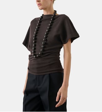 Pull Dalina ajusté en coton manches courtes en col rond. - Soeur - Charbon