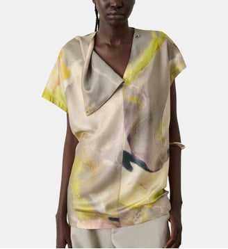 Blouse Heloise manches courtes imprimé en soie - Soeur - Jaune