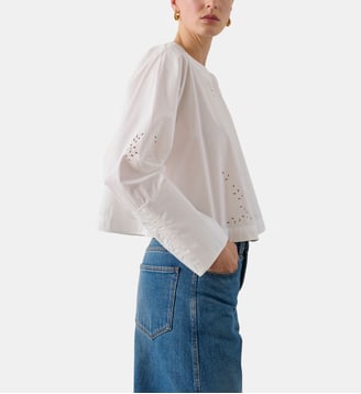 Blouse Hansel droite en coton à manches longues ajourés - Soeur - Blanc