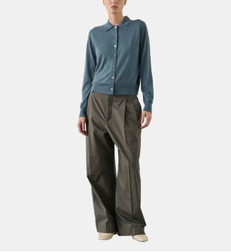 Cardigan Hailey droit en laine col polo - Soeur - Bleu minéral