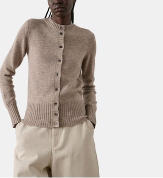Cardigan Fugu droit ajusté en laine - Soeur - Beige