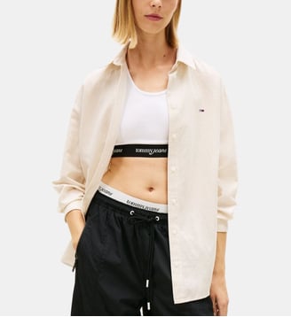 Chemise ample en lin mélangé à rayures - Tommy Hilfiger - Beige et blanc